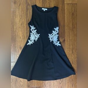 Ya Los Angeles Black Dress with White Floral Design Medium